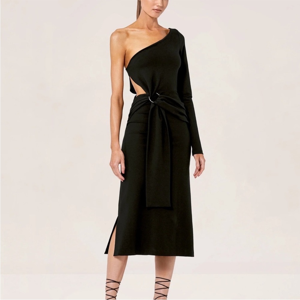 NWT ALEXIS Royale One Shoulder Midi Dress Black Size Small Luxe
